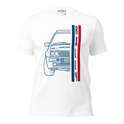 Group A Rally Tee — Six in a Row graphic t-shirt, White front view — Marque automotive apparel