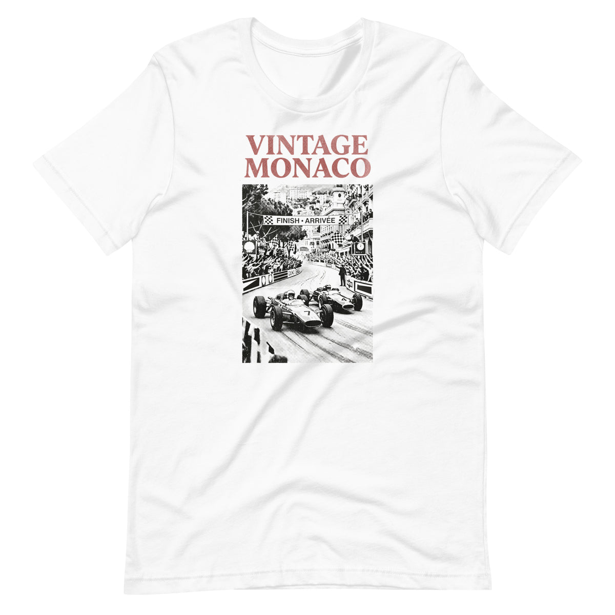 Vintage Monaco tee, White front view — Marque automotive apparel