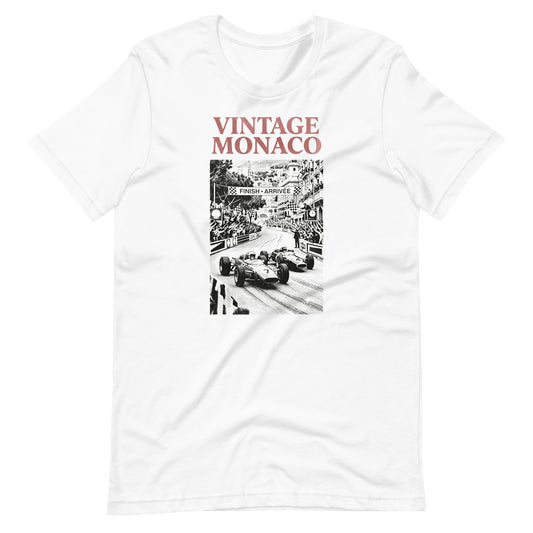 Vintage Monaco tee, White front view — Marque automotive apparel