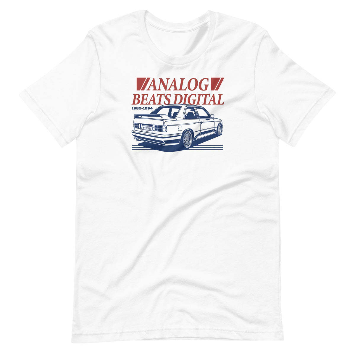 Analog Beats Digital tee, White front view — Marque automotive apparel (3)