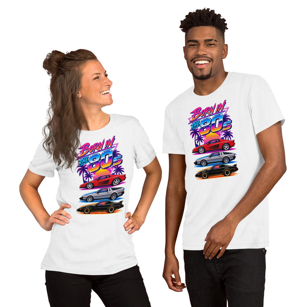 Born in the 80s tee, White front view — Marque automotive apparel (2)
