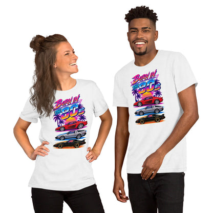 Born in the 80s tee, White front view — Marque automotive apparel (2)