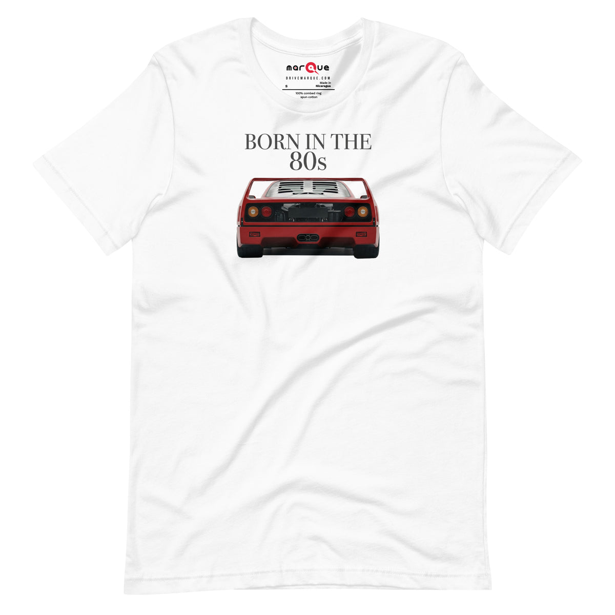 Born in the 80s 200 mph Club tee, White front view — Marque automotive apparel