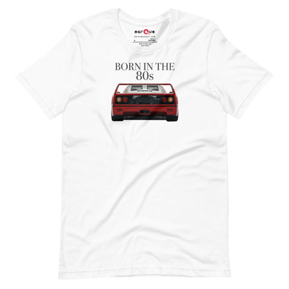Born in the 80s 200 mph Club tee, White front view — Marque automotive apparel
