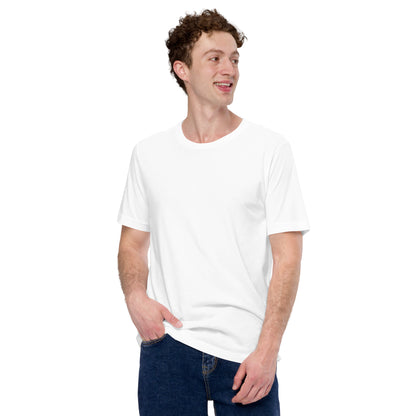 Rally-Bred Tee, White — worn front view, plain front, Marque automotive apparel