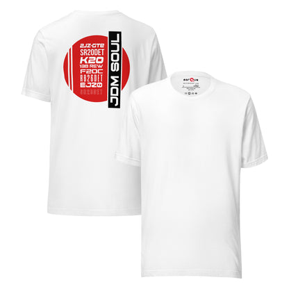 JDM Engine Icons Tee — The Code Sheet graphic t-shirt, White front and back — Marque automotive apparel