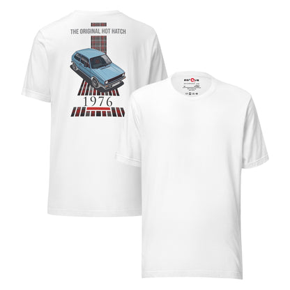 1976 Original Hot Hatch Tee — The Blueprint graphic t-shirt, White front and back — Marque automotive apparel