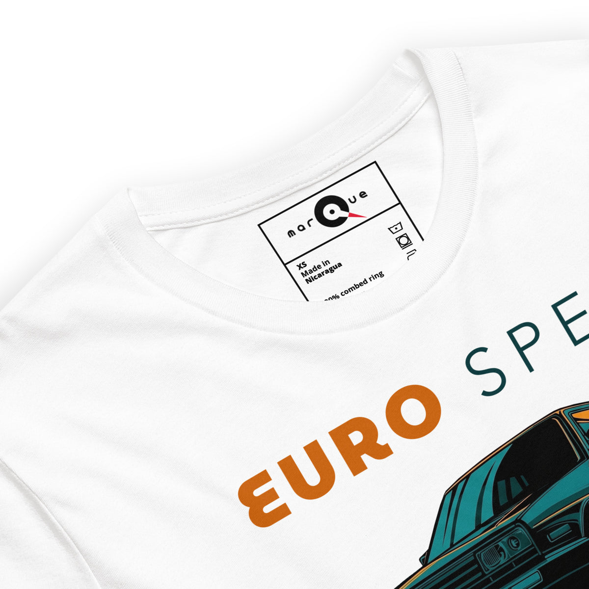 Euro Spec Tee — Mk2 Hot Hatch graphic t-shirt, White print detail — Marque automotive apparel
