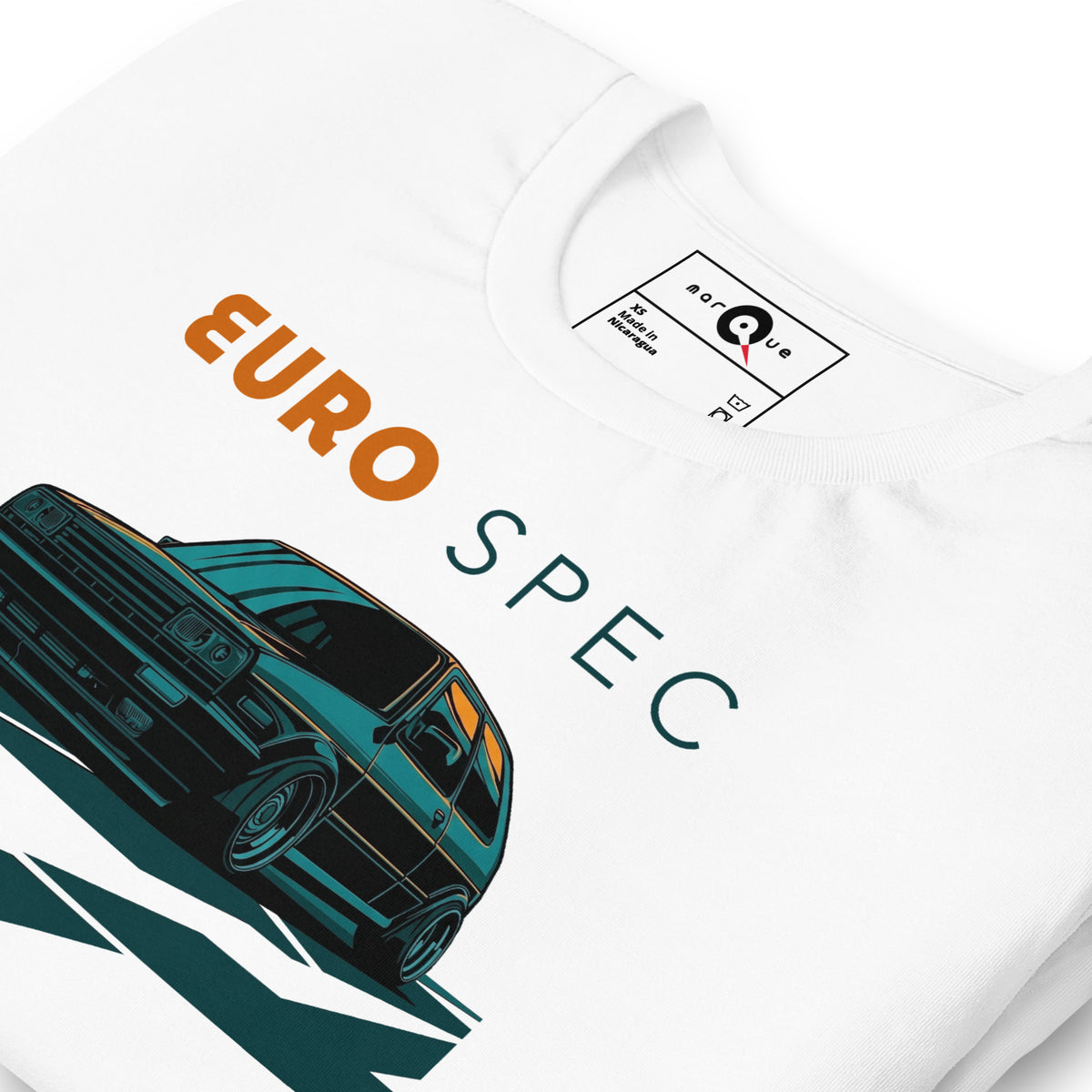Euro Spec Tee — Mk2 Hot Hatch graphic t-shirt, White print detail (2) — Marque automotive apparel