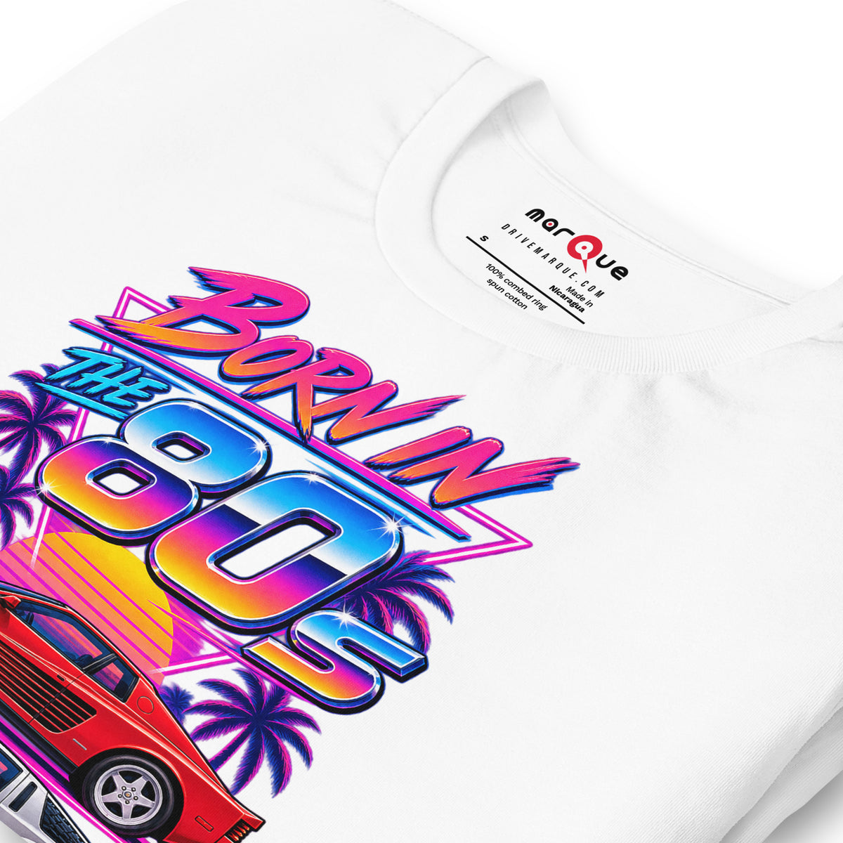 Born in the 80s tee, White print detail — Marque automotive apparel