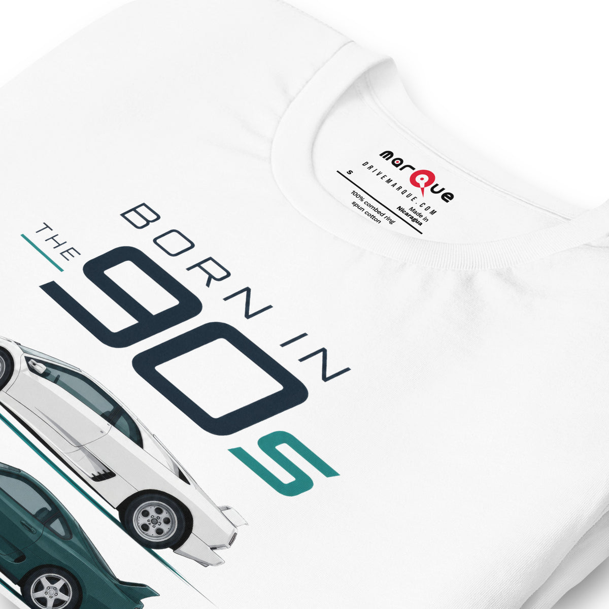 Born in the 90s tee, White print detail — Marque automotive apparel